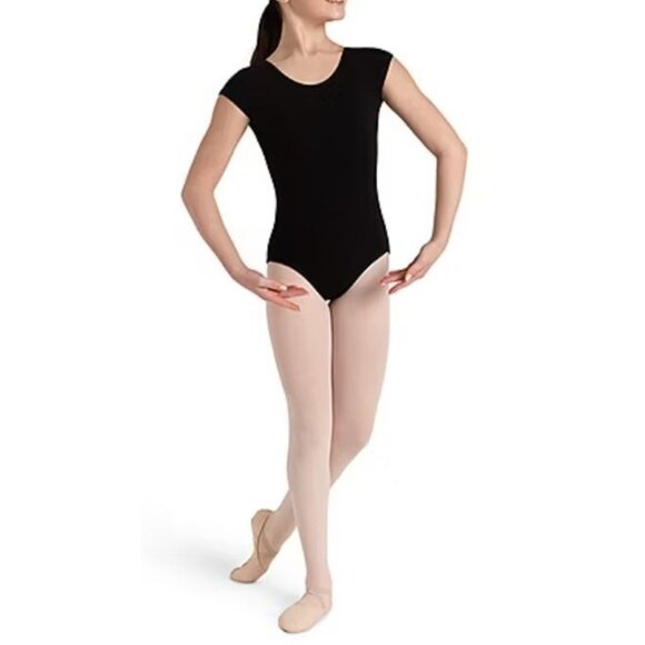 Capezio Short Sleeve Leotard Girls Large Black Dance Gymnastics New - Picture 1 of 10